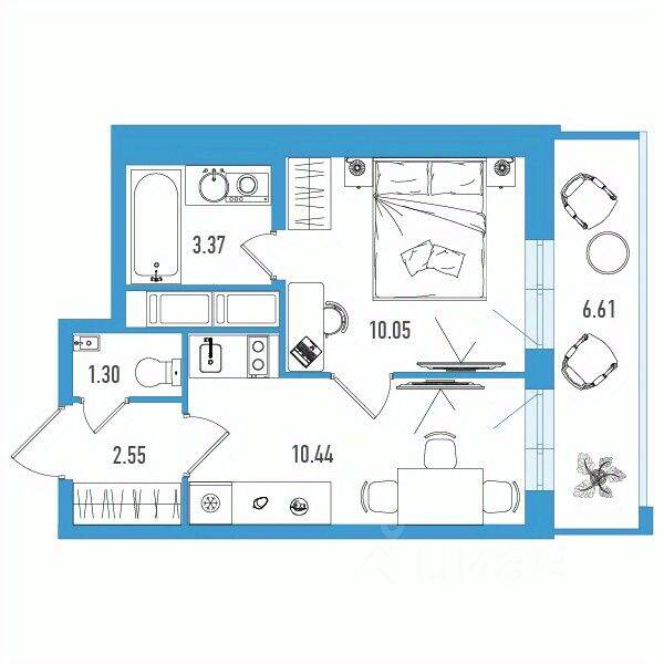 Планировка 1 комнатной квартиры, 29.69 м², в «Искра Сити»
