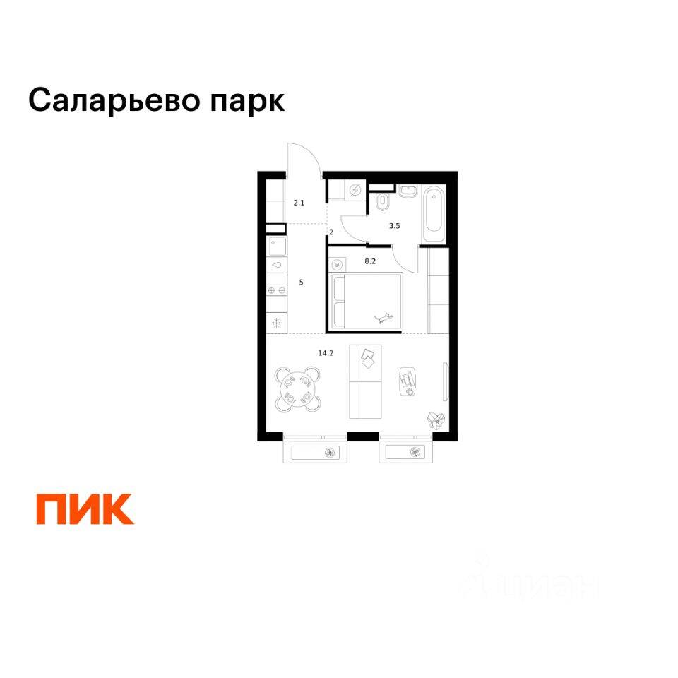 1-комн. квартира, 35 м², в ЖК «Саларьево парк»