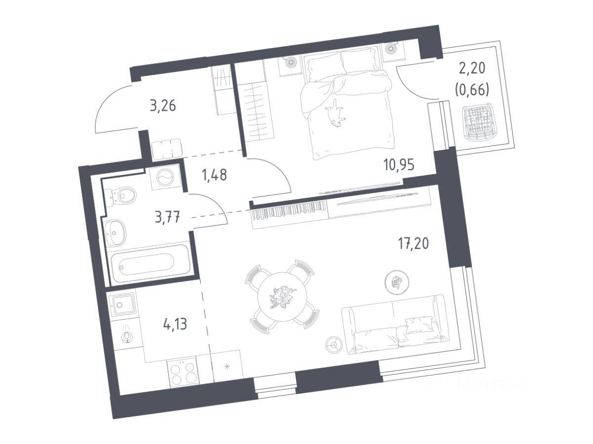 1-комн. квартира, 41,45 м², в ЖК Подольские Кварталы