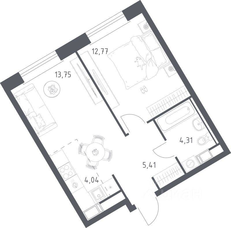 1-комн. квартира, 40,28 м², в ЖК ЭкоБунино