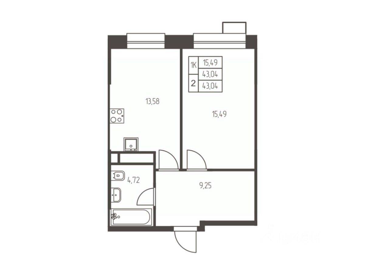 1-комн. квартира, 43 м², в ЖК Новая Ивантеевка
