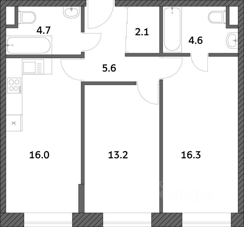 2-комн. квартира, 62,47 м², в ЖК «Городские истории»