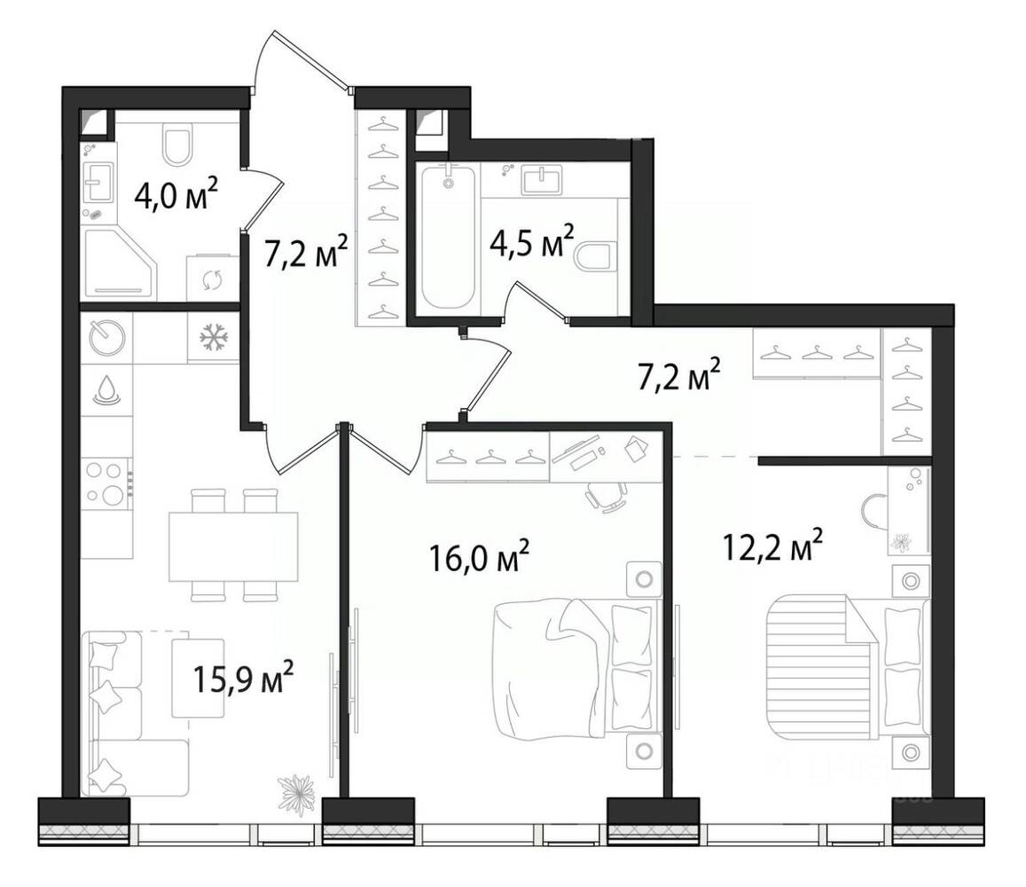 2-комн. квартира, 67 м², в ЖК 1-й Нагатинский