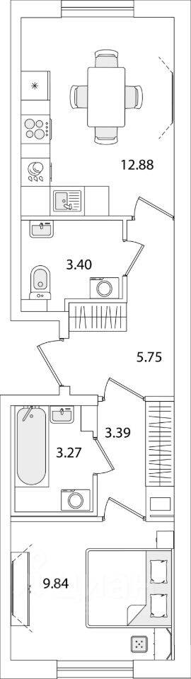 1-комн. квартира, 38,53 м², в ЖК Кинопарк