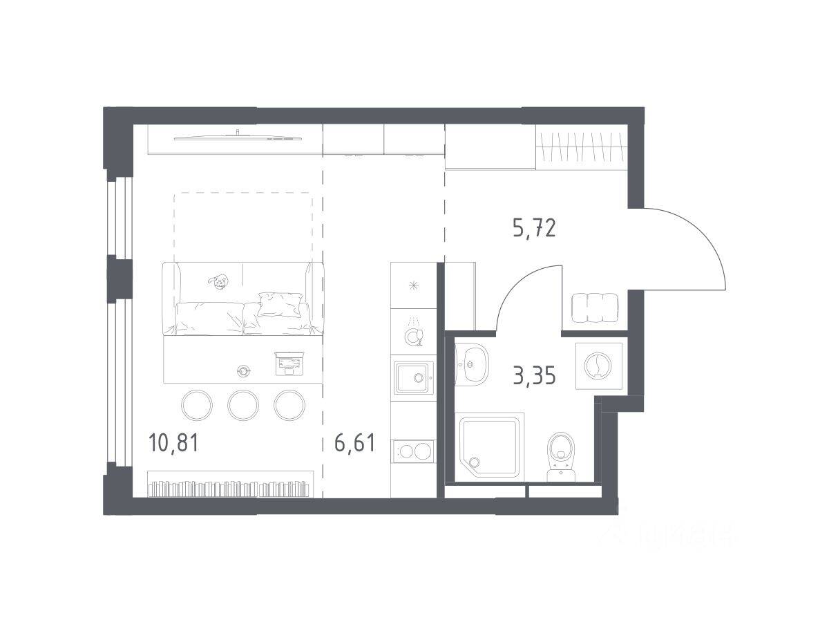 Квартира-студия, 26,49 м², в ЖК Космический Квартал