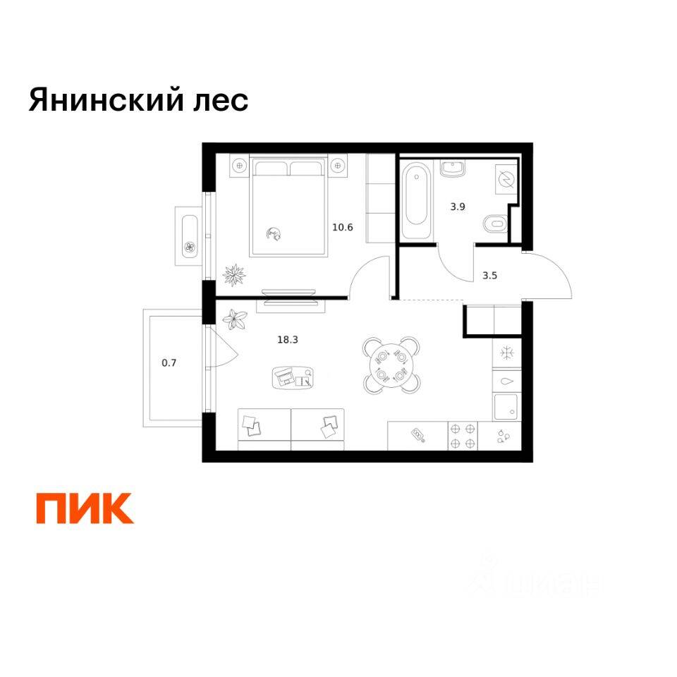 1-комн. квартира, 37 м², в ЖК Янинский лес