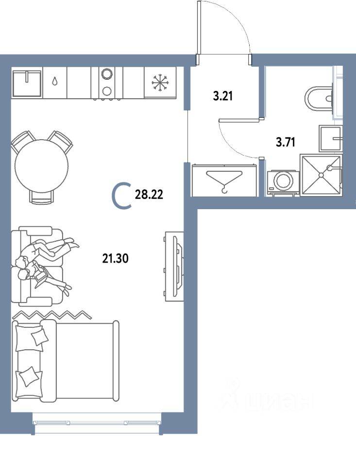 Квартира-студия, 28,22 м², в ЖК Страна.Парковая