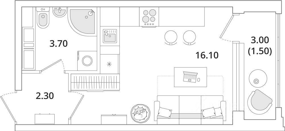 Квартира-студия, 23,8 м², в ЖК Тайм Сквер
