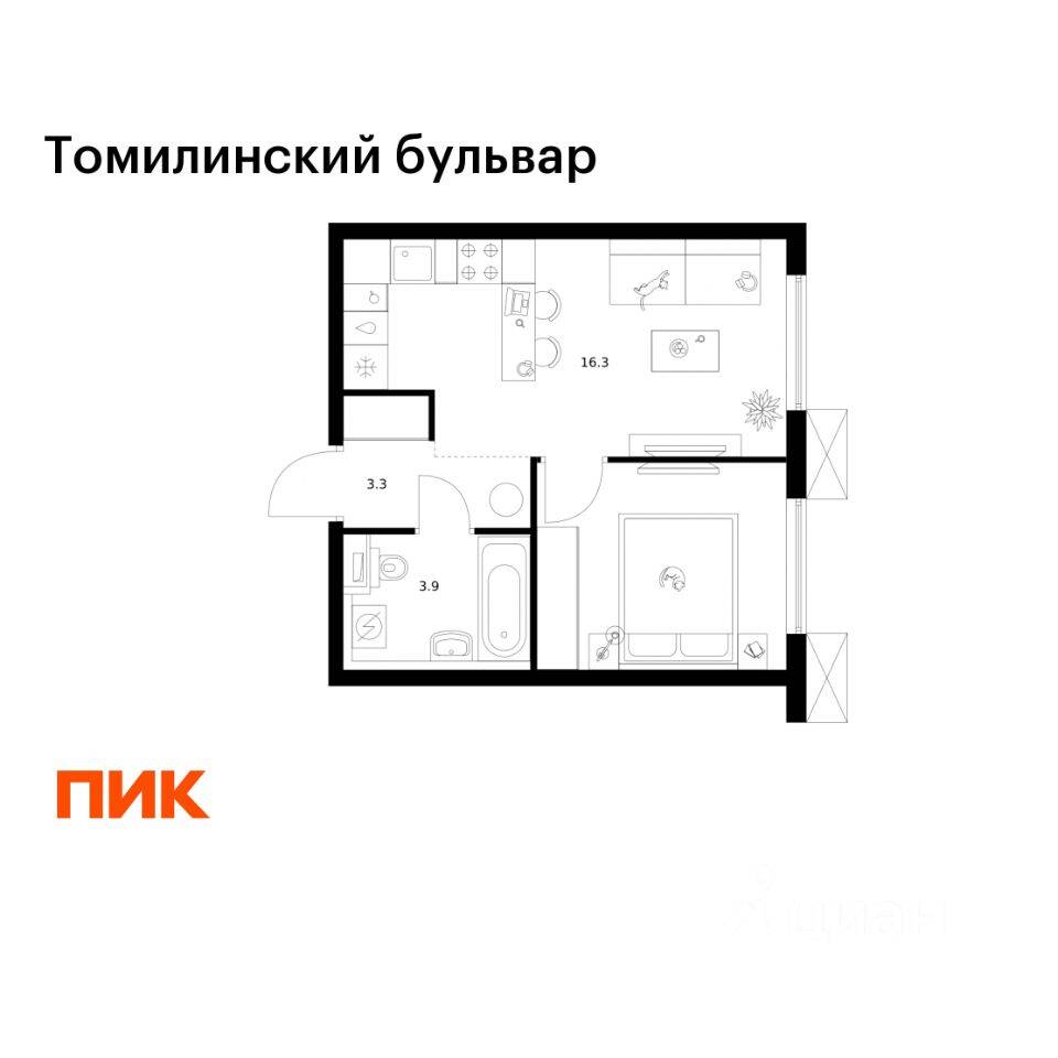 1-комн. квартира, 32,8 м², в ЖК Томилинский бульвар