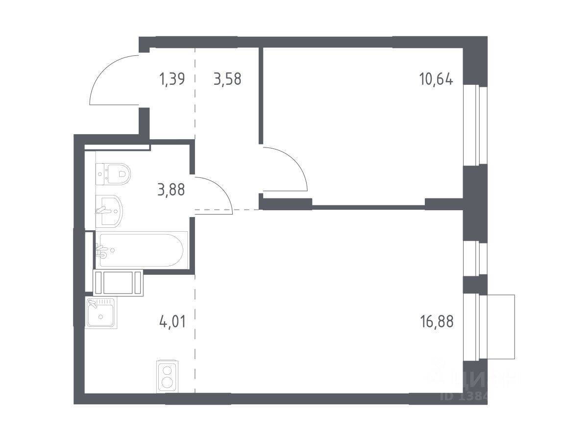 1-комн. квартира, 40,38 м², в ЖК Пятницкие Луга
