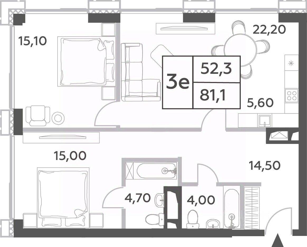 3-комн. квартира, 81,1 м², в ЖК Will Towers