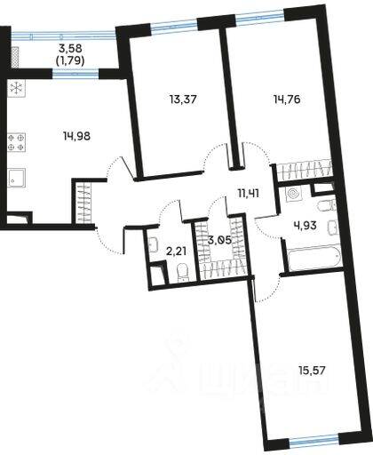 3-комн. квартира, 82,65 м², в ЖК Регенбоген