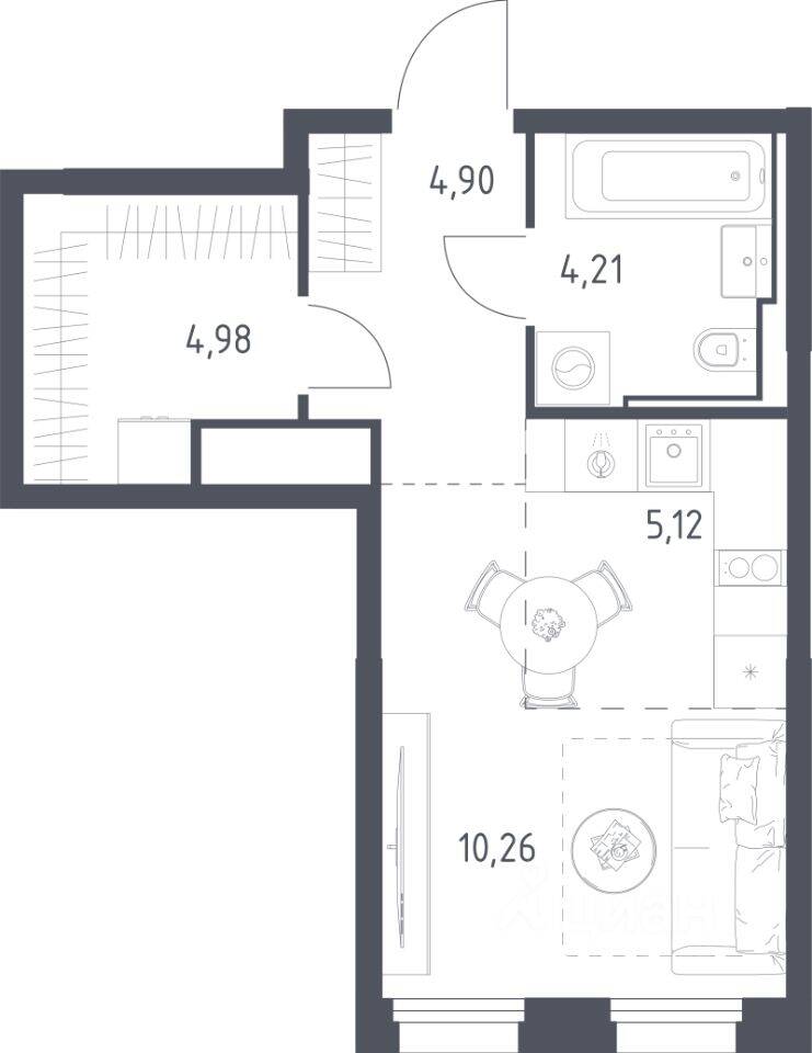 Квартира-студия, 29,47 м², в ЖК Квартал на воде