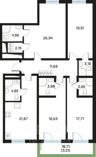 2-комн. квартира, 141,95 м², в ЖК Регенбоген