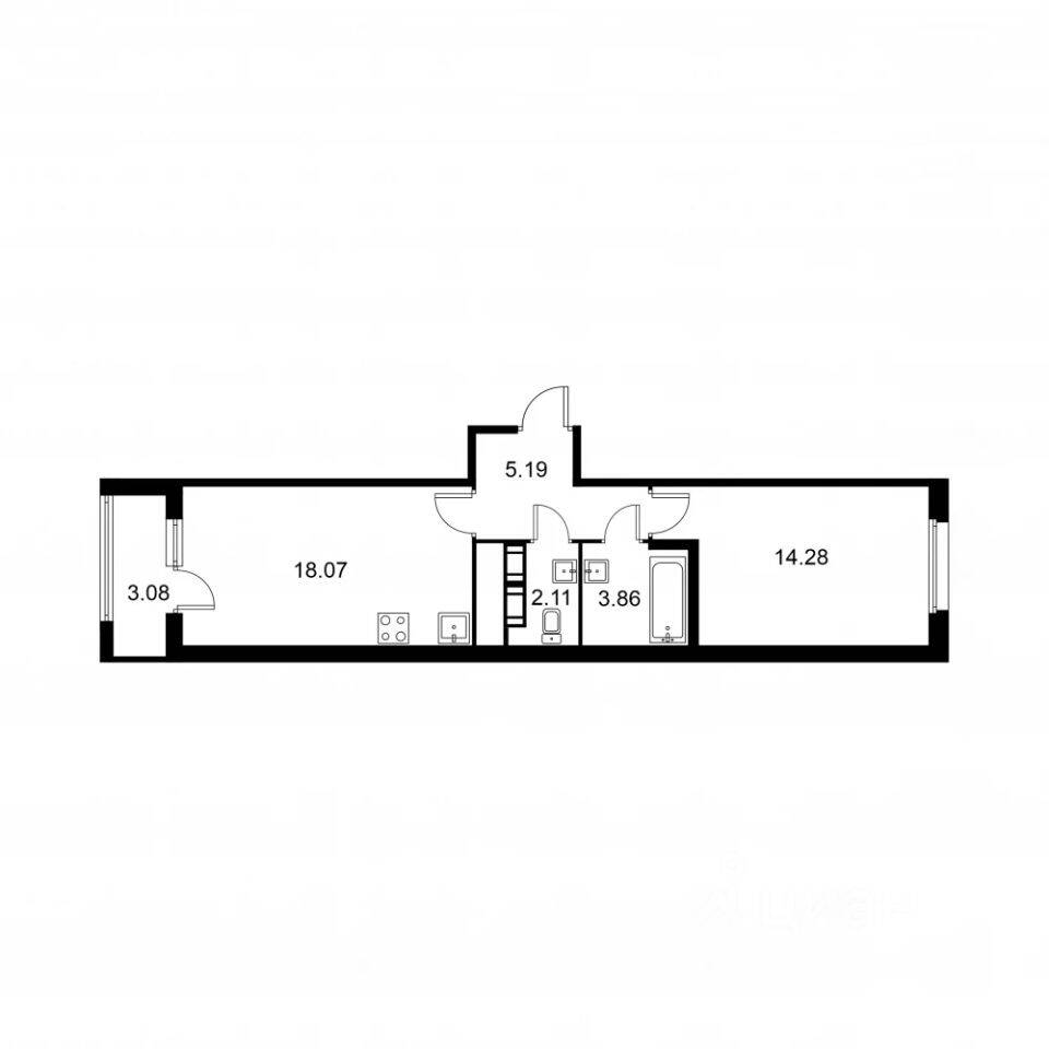 1-комн. квартира, 45,05 м², в ЖК Квартал Заречье