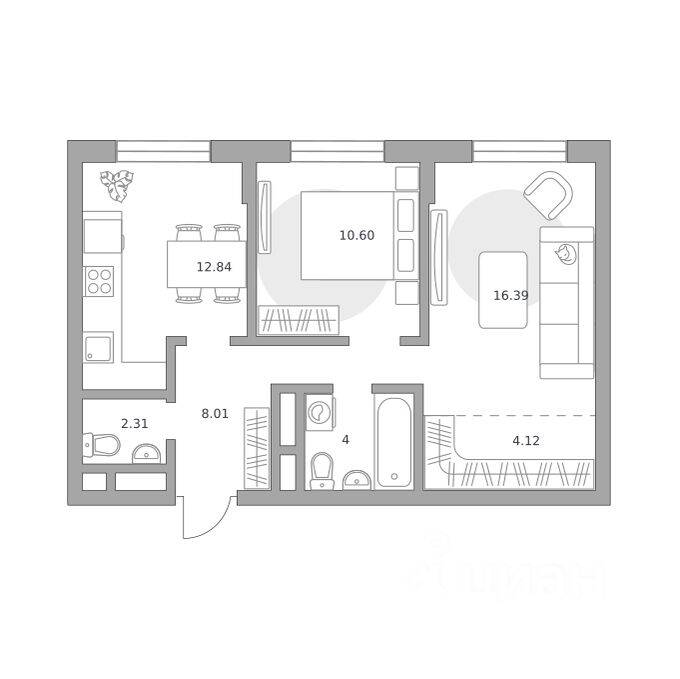 2-комн. квартира, 58,27 м², в Малоэтажный ЖК Живописный