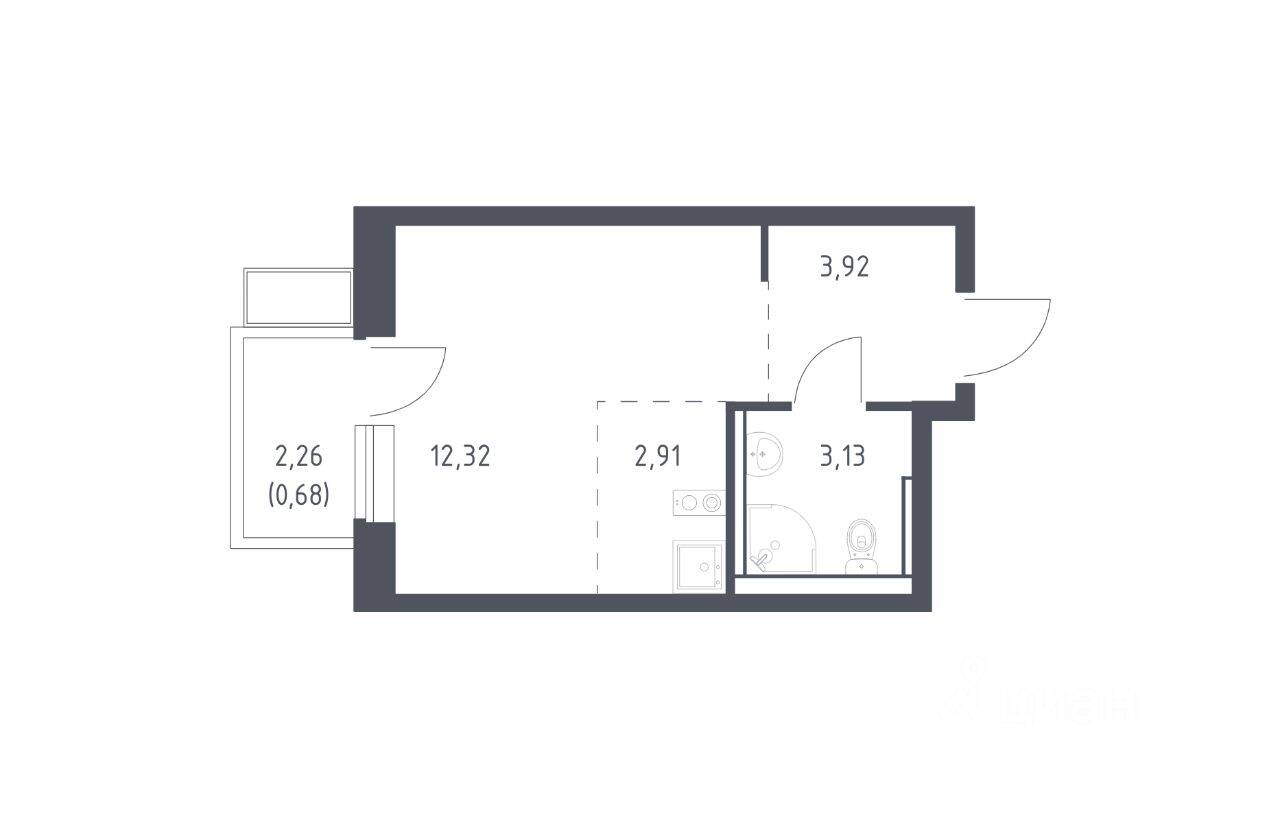 Квартира-студия, 22,96 м², в ЖК Егорово Парк