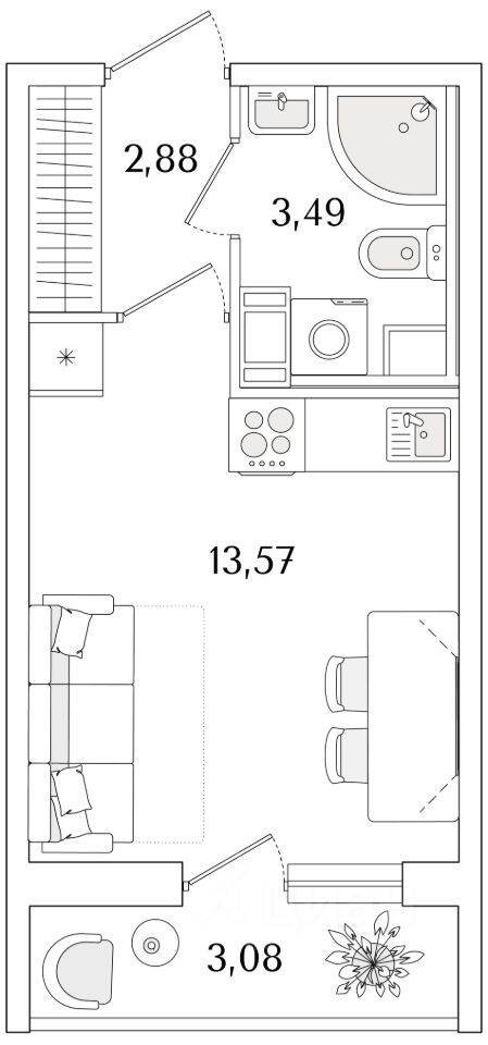 Квартира-студия, 21,48 м², в ЖК Кинопарк
