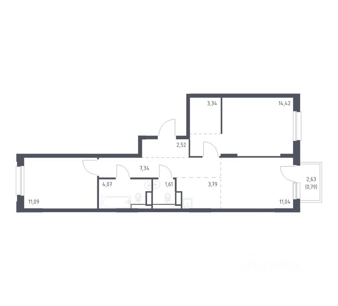 2-комн. квартира, 60,01 м², в ЖК Новые Лаврики