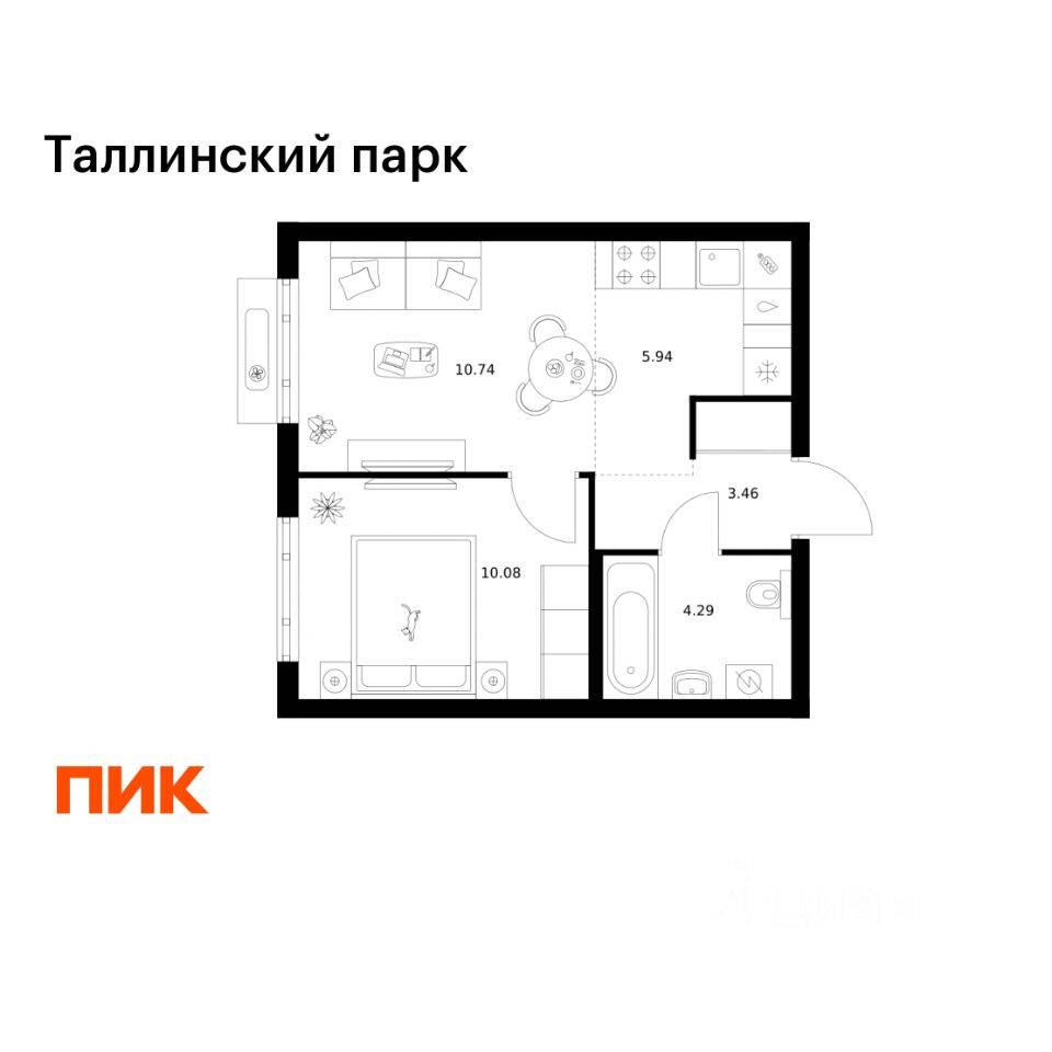 1-комн. квартира, 34,51 м², в ЖК Таллинский парк