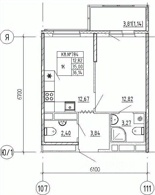 1-комн. квартира, 36,14 м², в ЖК UP-квартал «Воронцовский»