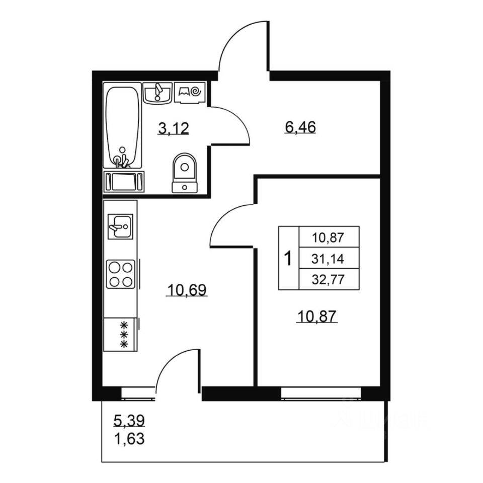 1-комн. квартира, 32,77 м², в ЖК Перспектива