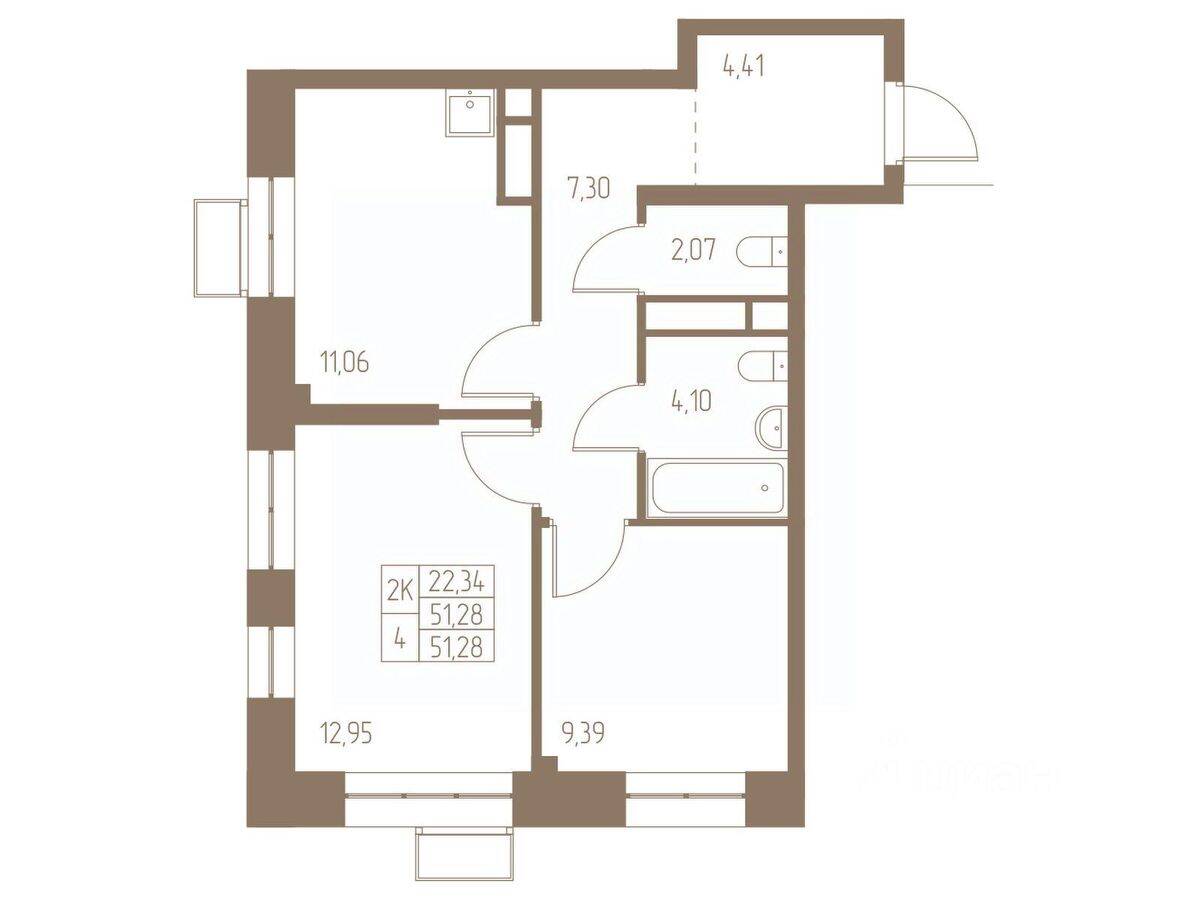 2-комн. квартира, 51,28 м², в ЖК Фабрикант