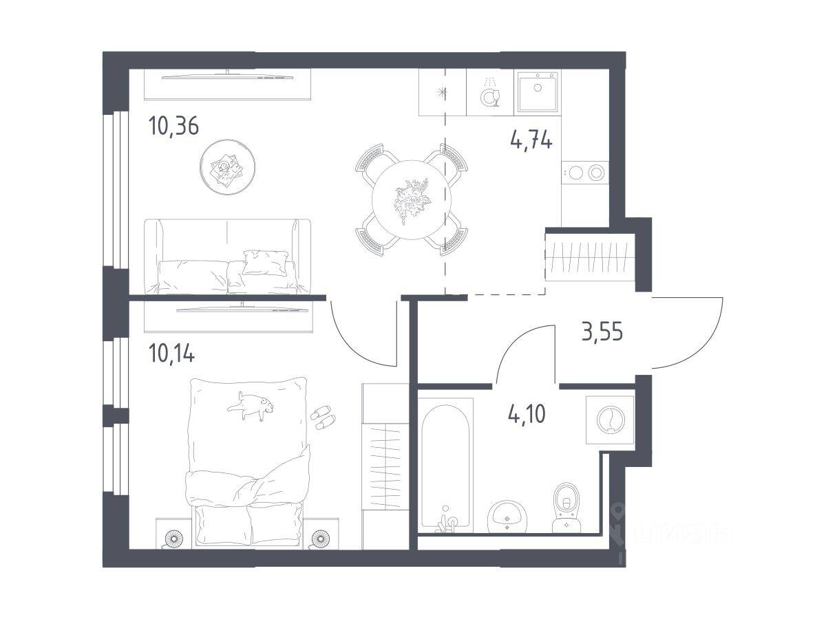 1-комн. квартира, 32,89 м², в ЖК «Пригород Лесное»