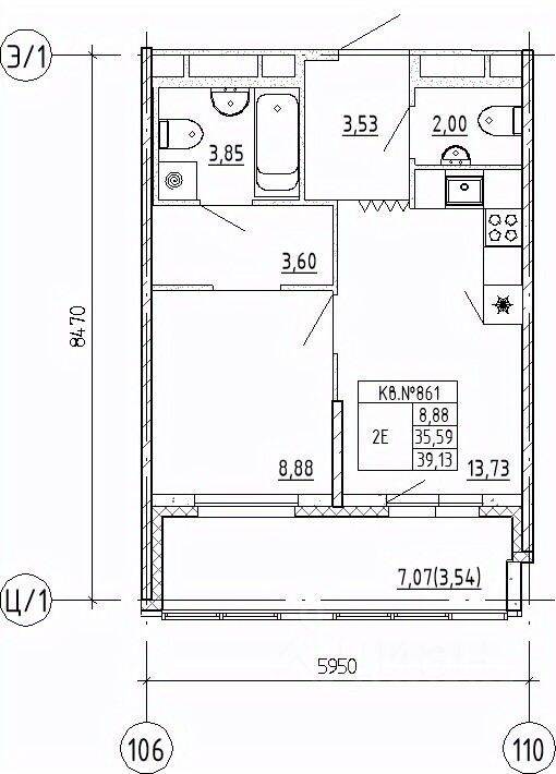 1-комн. квартира, 39,13 м², в ЖК UP-квартал «Воронцовский»