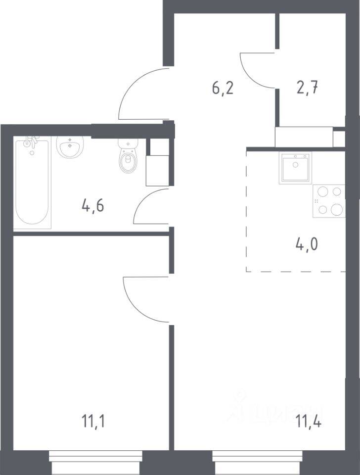 1-комн. квартира, 38,5 м², в ЖК ЭкоБунино