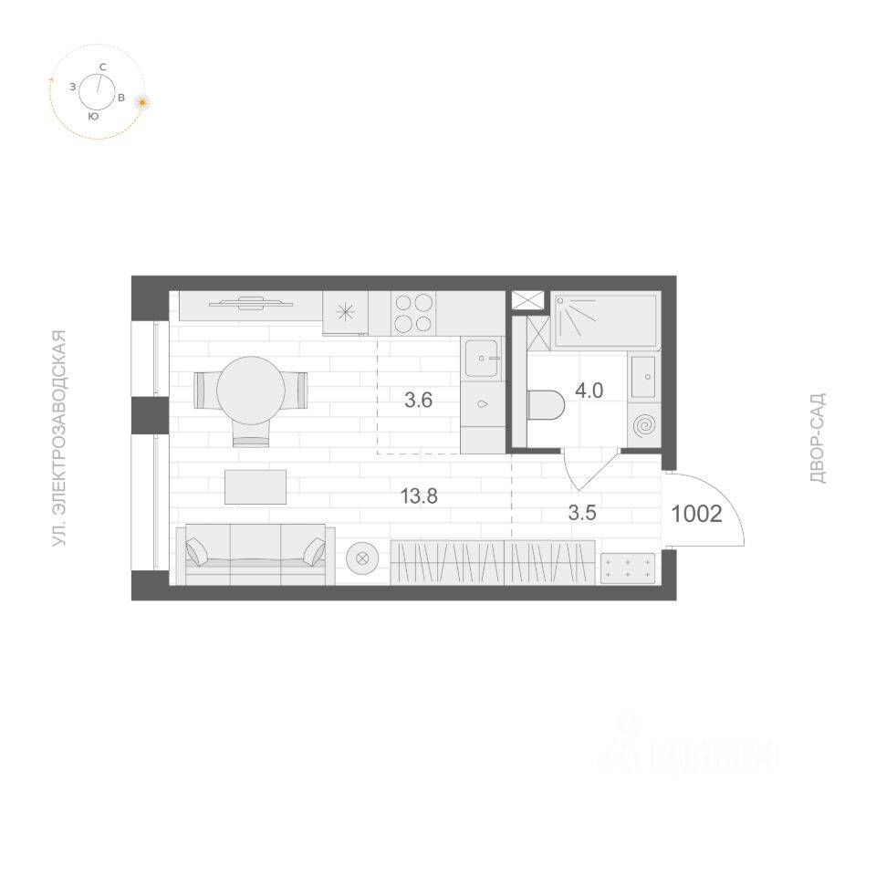 Планировка 1 комнатной квартиры, 24.9 м², в «ARTEL»