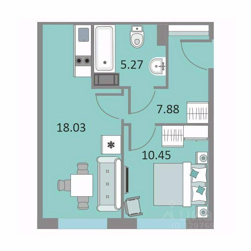 1-комн. квартира, 40,9 м², в Апарт-комплекс Начало