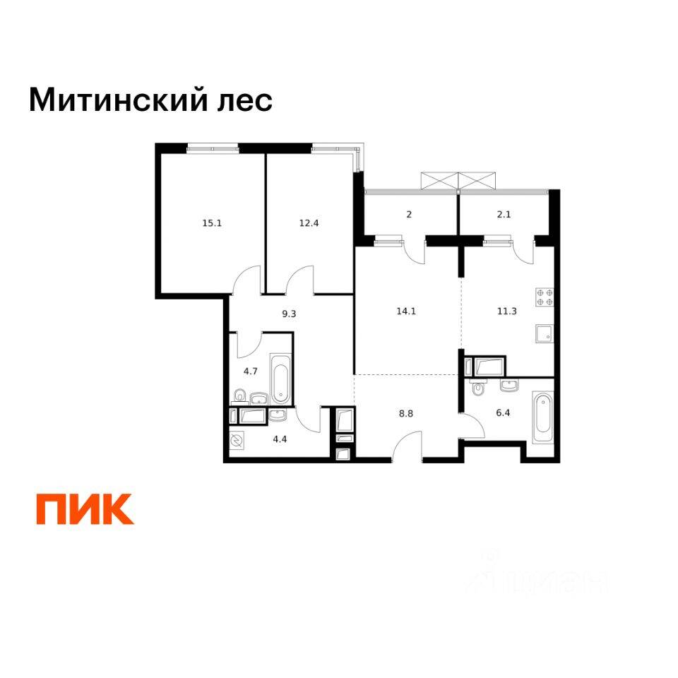 3-комн. квартира, 90,6 м², в ЖК Митинский лес