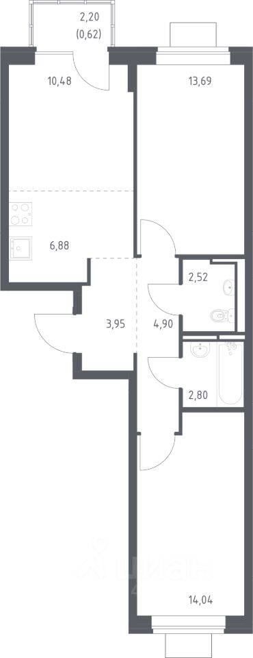 2-комн. квартира, 59,88 м², в ЖК Богдановский Лес