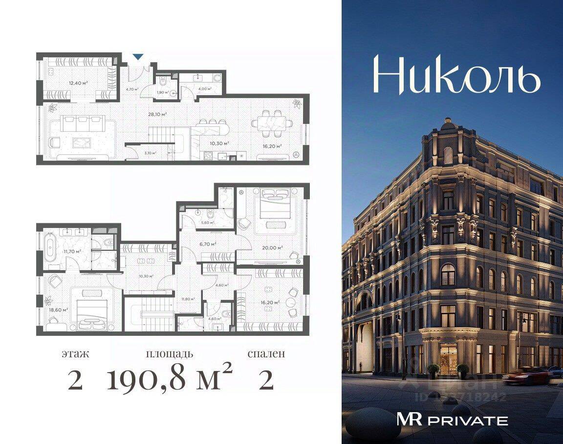 2-комн. квартира, 190,8 м², в МФК Nicole