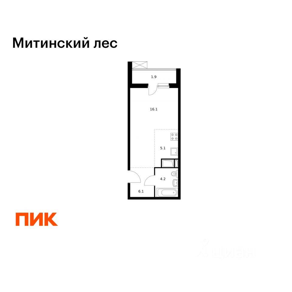 Квартира-студия, 33,4 м², в ЖК Митинский лес