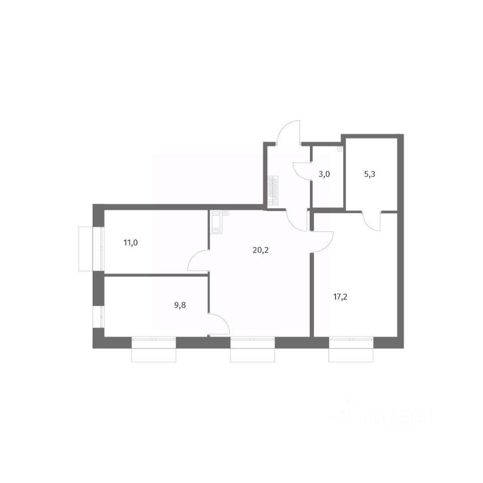 3-комн. квартира, 70,7 м², в ЖК Парусная 1