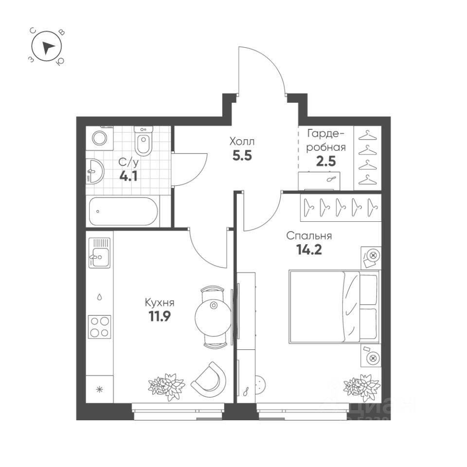 1-комн. квартира, 38,2 м², в ЖК Жилой квартал Shagal