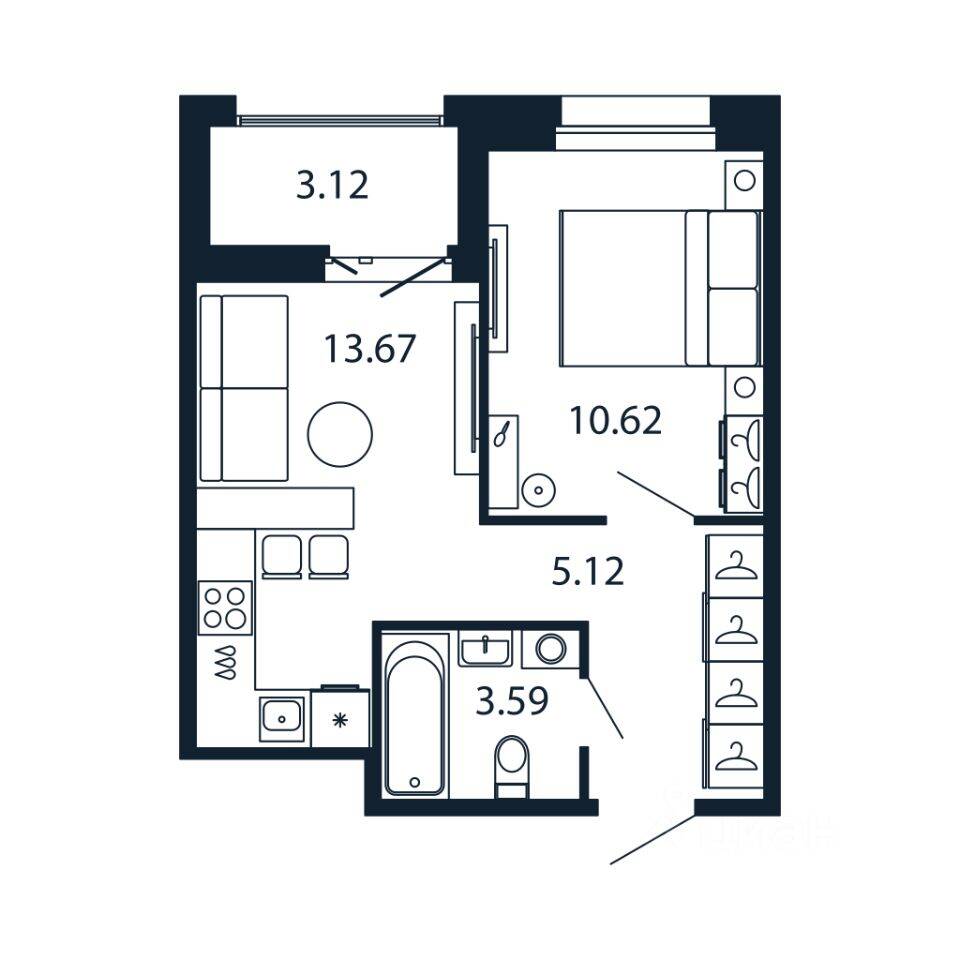 1-комн. квартира, 32,5 м², в ЖК Полис Новоселье