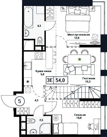 3-комн. квартира, 54 м², в ЖК Пушкино Град