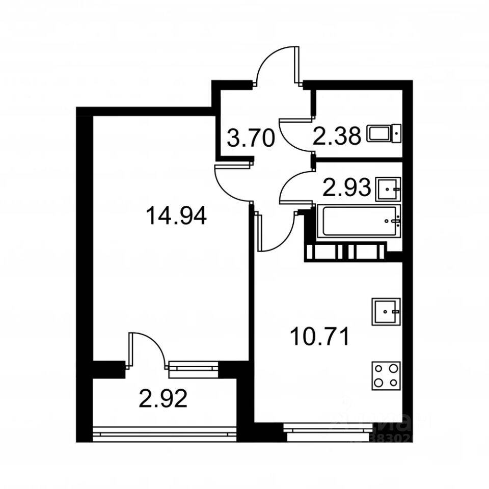 1-комн. квартира, 35,95 м², в ЖК Квартал Заречье