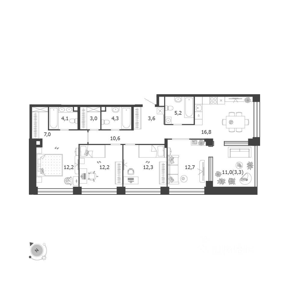 4-комн. квартира, 107,3 м², в ЖК Жилой квартал Shagal