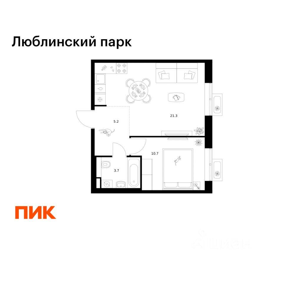 1-комн. квартира, 40,9 м², в ЖК «Люблинский парк»