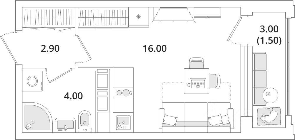 Квартира-студия, 24,5 м², в ЖК Тайм Сквер