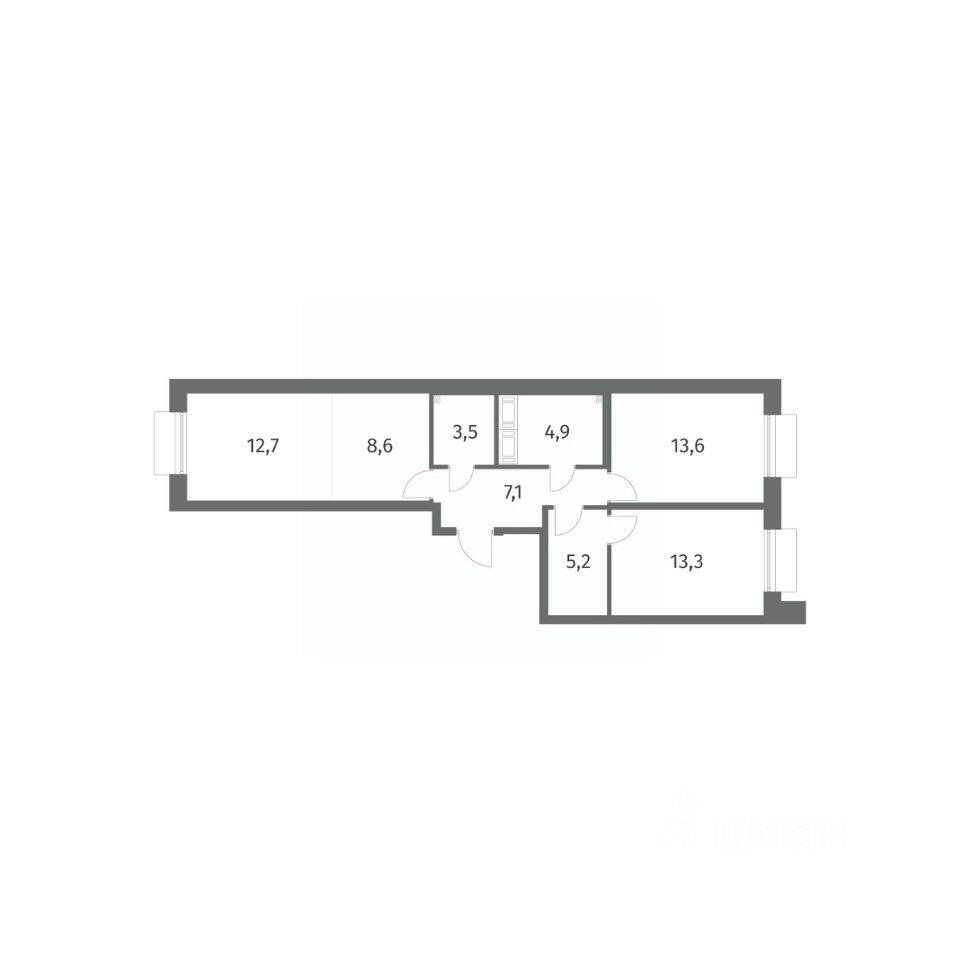 3-комн. квартира, 68,9 м², в ЖК Парусная 1