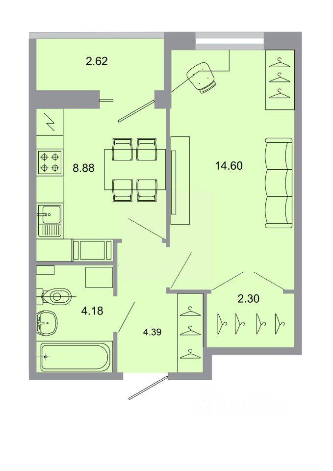 1-комн. квартира, 35,1 м², в ЖК Стороны света