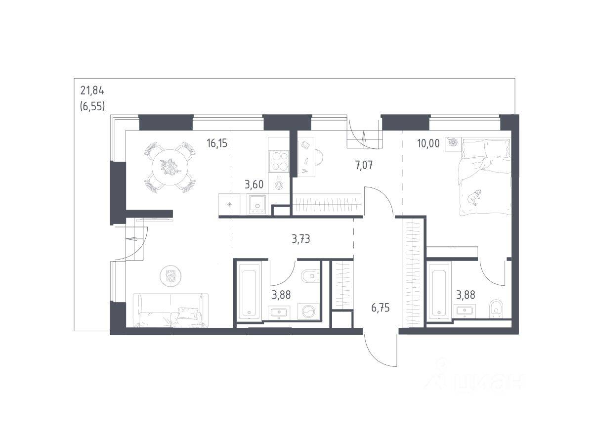 2-комн. квартира, 61,61 м², в Апарт-комплекс Верейская 41