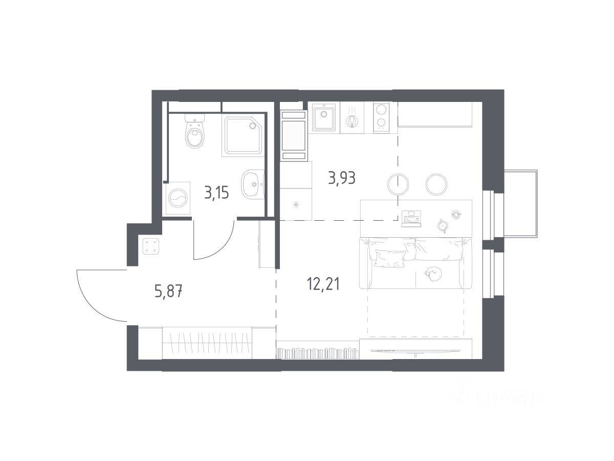 Планировка 1 комнатной квартиры, 25.16 м², в «Большое Путилково»