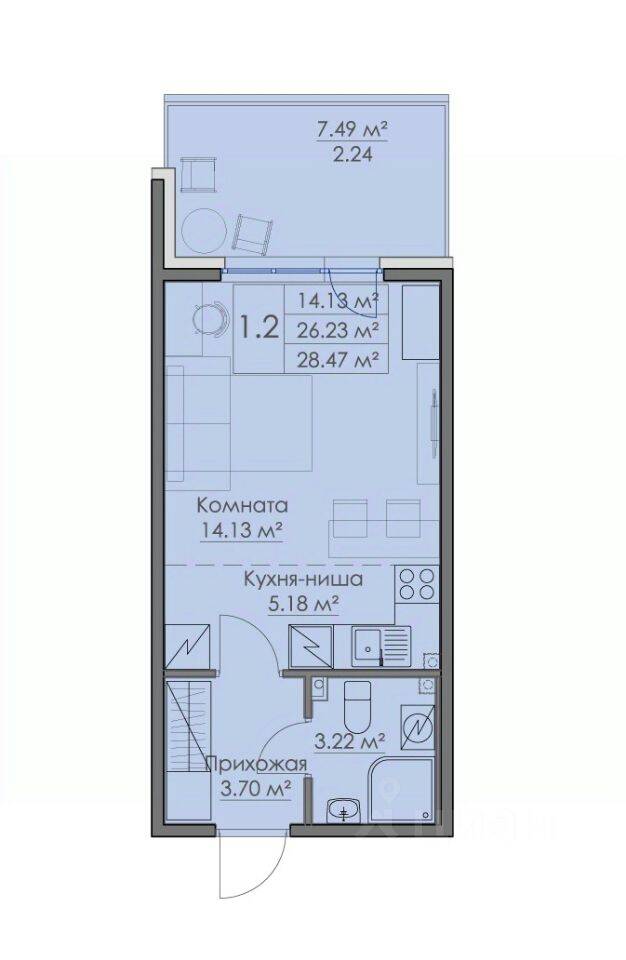 Квартира-студия, 28,47 м², в ЖК «Малая Финляндия»