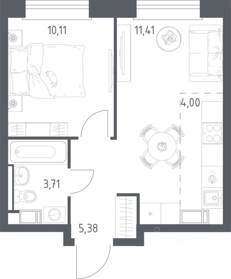 1-комн. квартира, 34,61 м², в ЖК ЭкоБунино